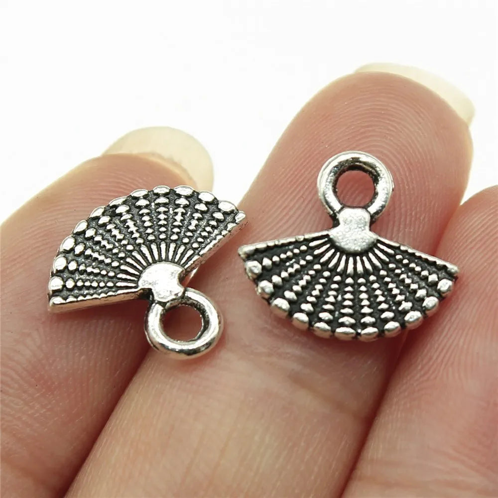 14x12mm 0.8g Antique Silver Zinc Alloy Fan Charm Pendant for Vintage DIY Necklace Bracelet Making