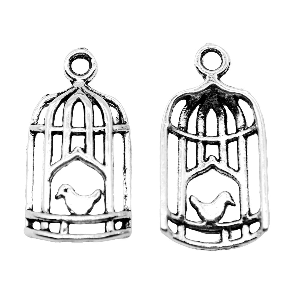 26x14mm 1.3g Antique Silver Zinc Alloy Birdcage Bird Charm Pendant for DIY Necklace Bracelet Making