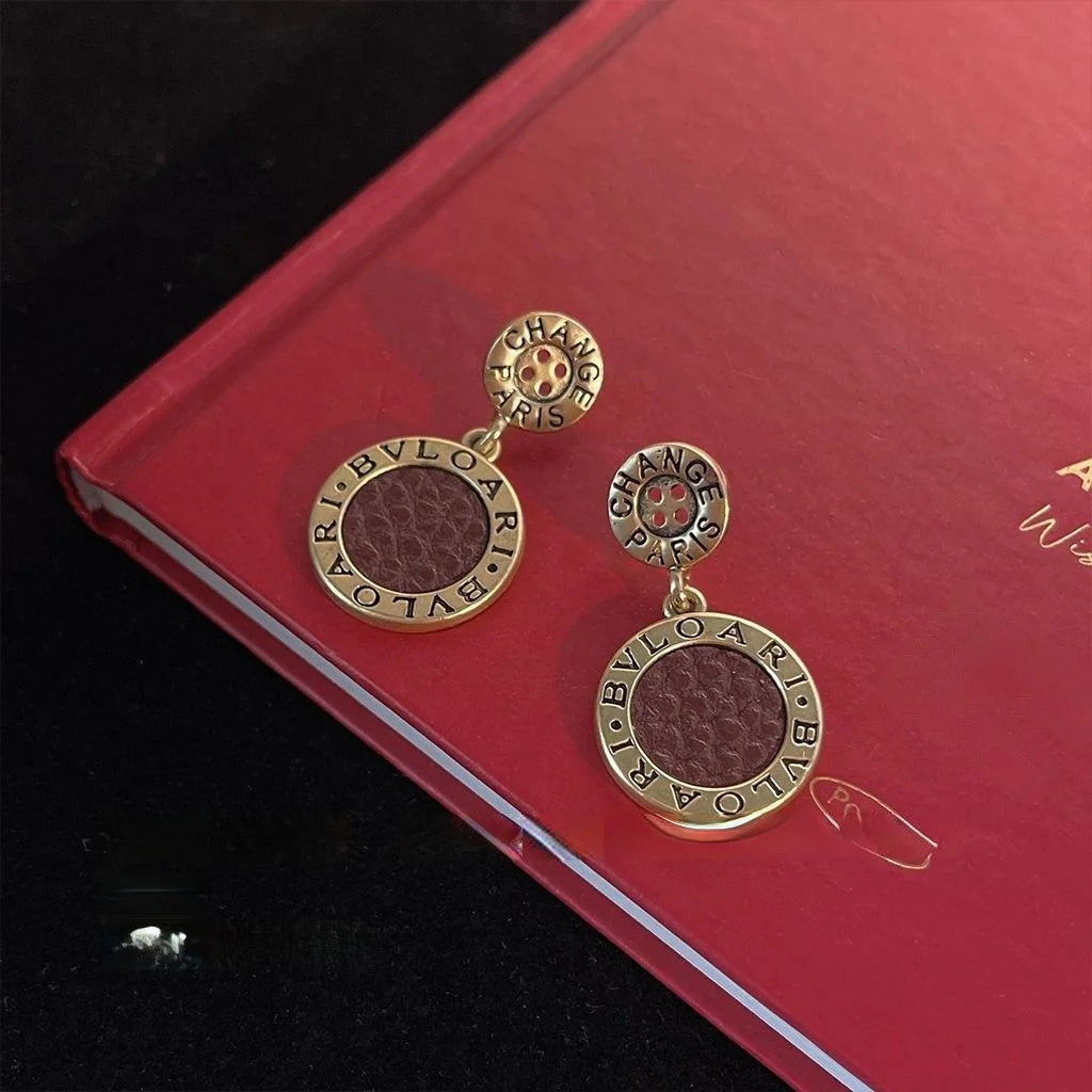 French Vintage Alloy Red Heart Geometric Stud Earrings Elegant Hong Kong Style Jewelry