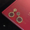 French Vintage Alloy Red Heart Geometric Stud Earrings Elegant Hong Kong Style Jewelry