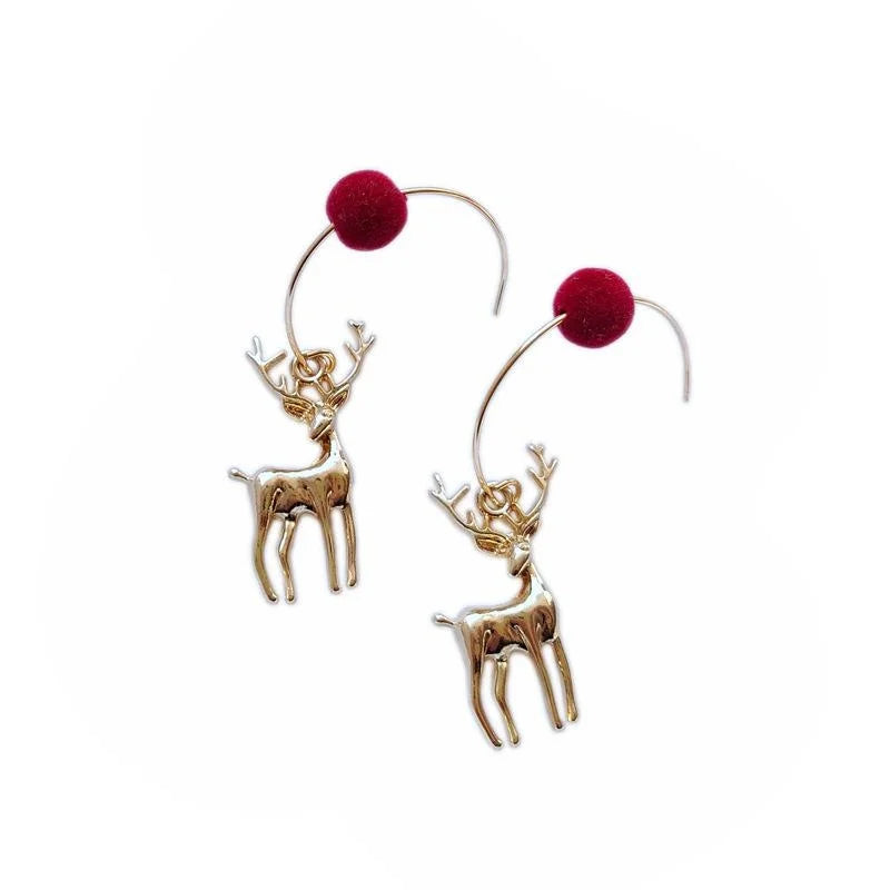 14K Gold Plated Alloy Reindeer Drop Earrings Christmas Animal Charm Jewelry For Women