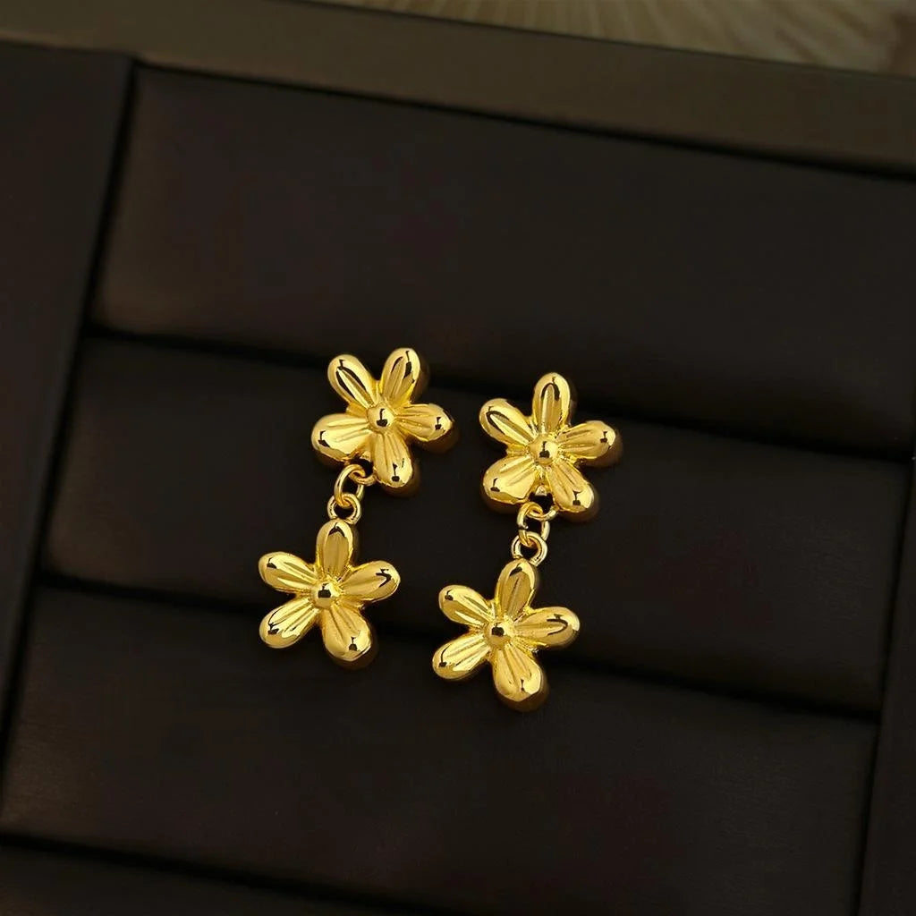 Light Luxury 14K Gold Plated Copper Flower Drop Earrings
