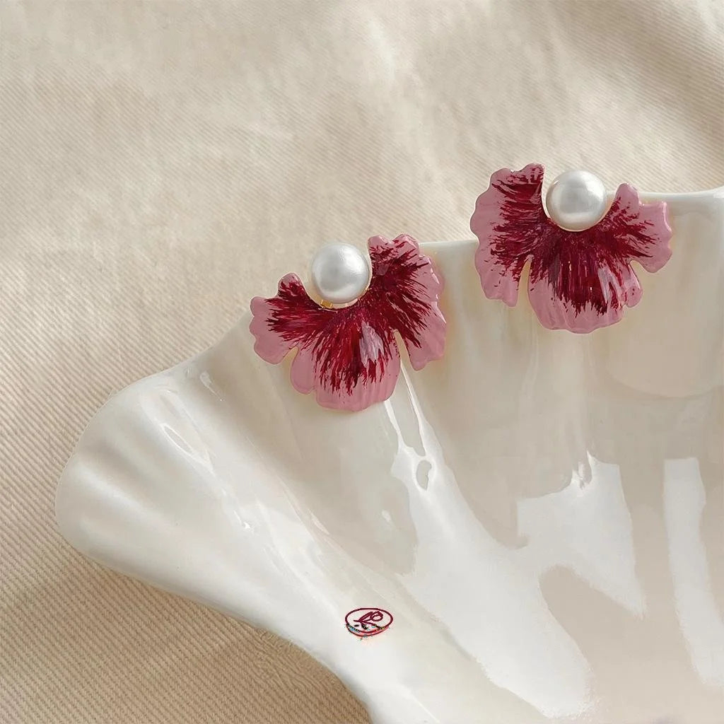 Sweet 14K Plated Copper Hand Painted Gradient Flower Drop Earrings For Women