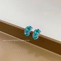 Sweet Cool Semi Curved Green Glass Rhinestone 14K Plated Copper Oval Stud Earrings For Women