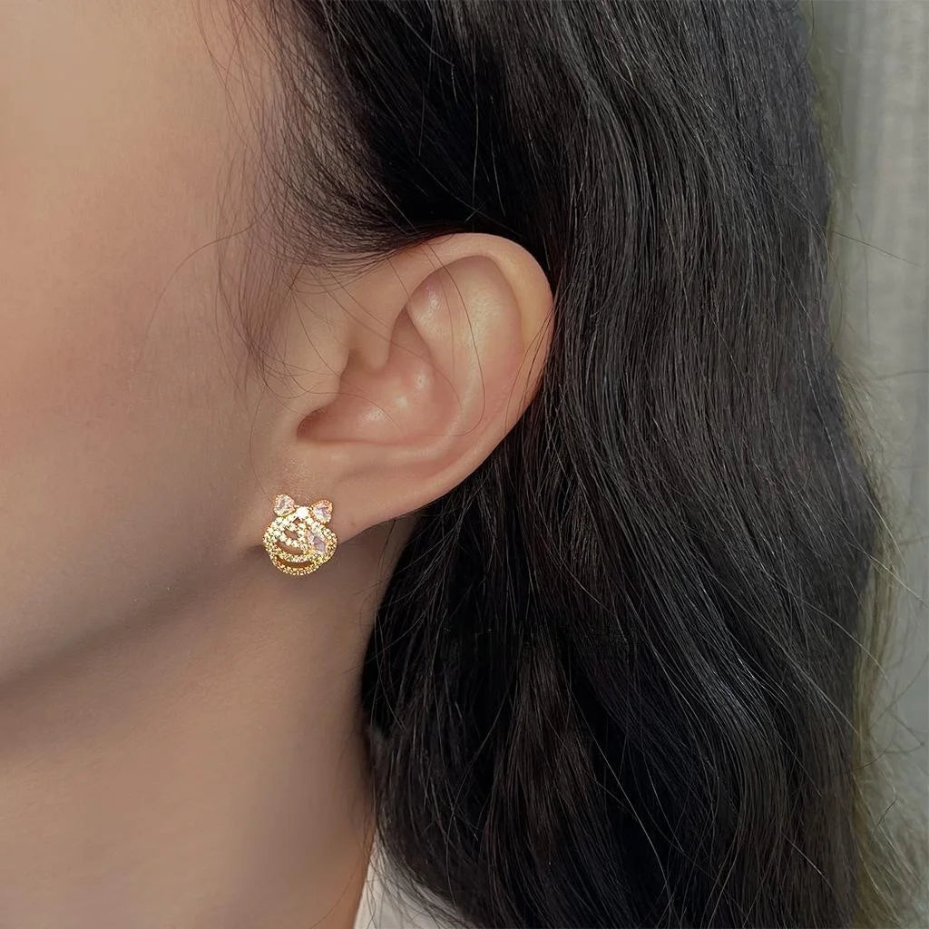 Sweet Ocean Style 14K Plated Copper Bow Shell Micro Pave Zircon Stud Earrings