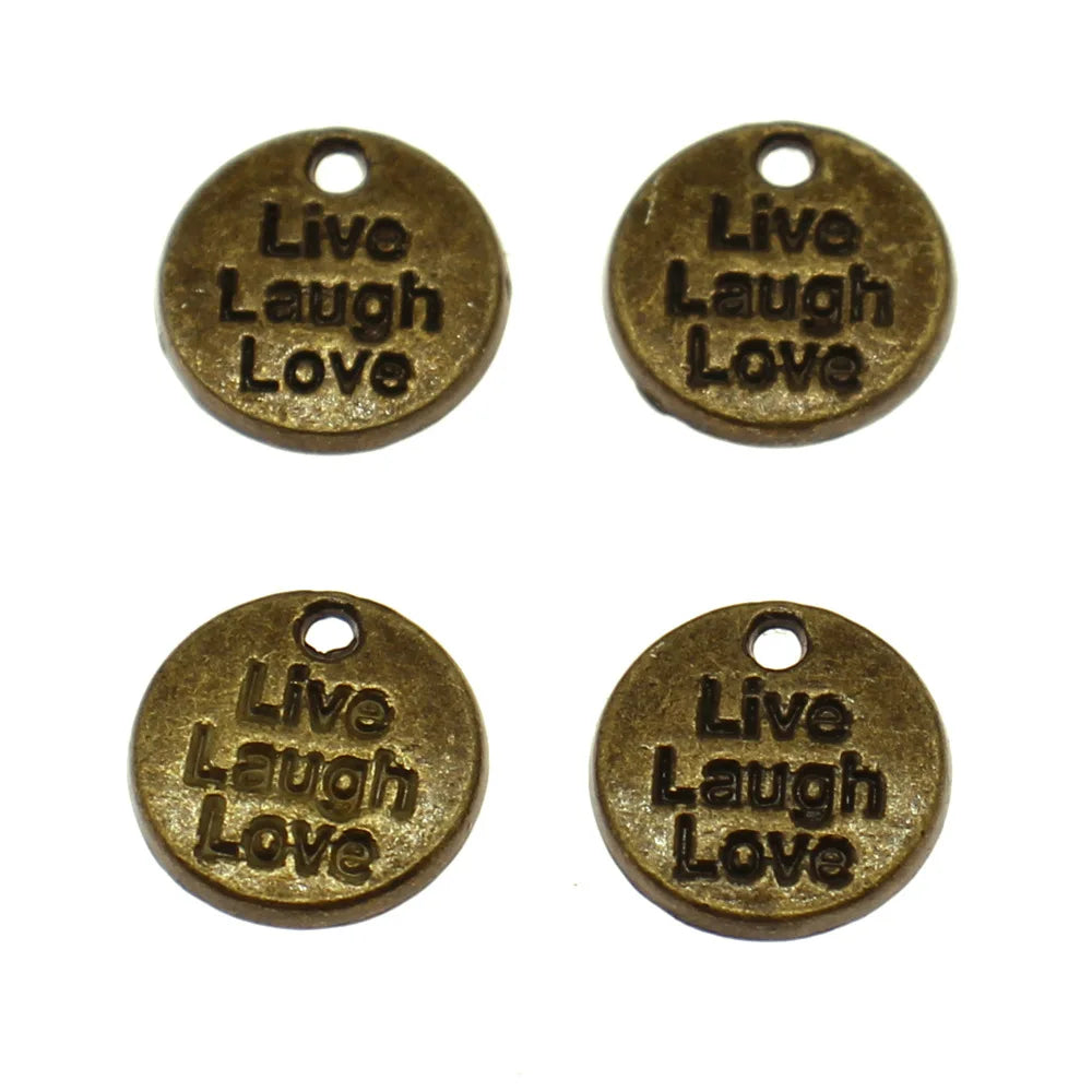 12mm 1g Multicolor Zinc Alloy Live Laugh Love Round Letter Charm Pendant for DIY Bracelet Making