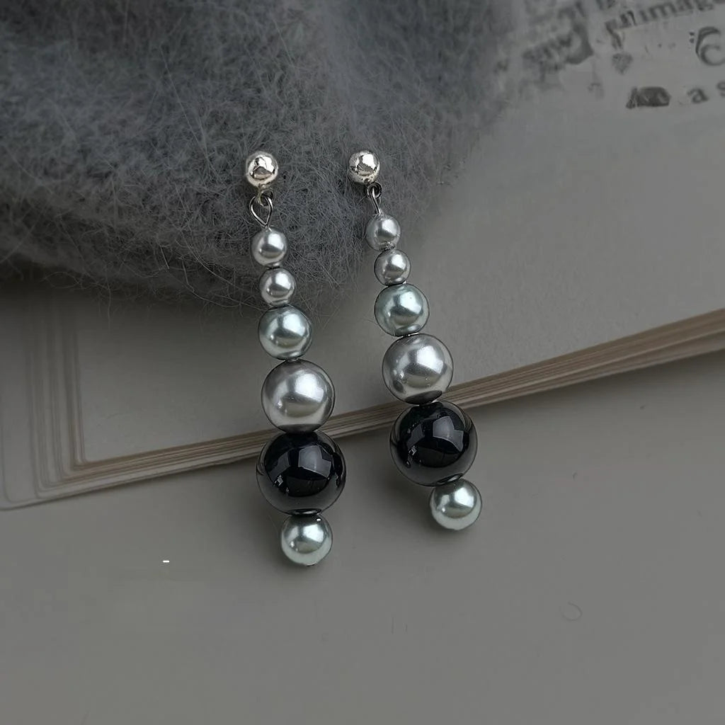 Handmade New Chinese Style Round Glass Pearl Beaded Tassel Copper Drop Earrings