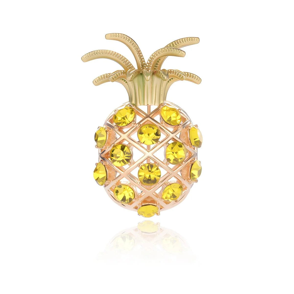 Luxury Pineapple Brooch With Yellow Rhinestones, Gold Tone Alloy Fruit Lapel Pin Corsage Gift