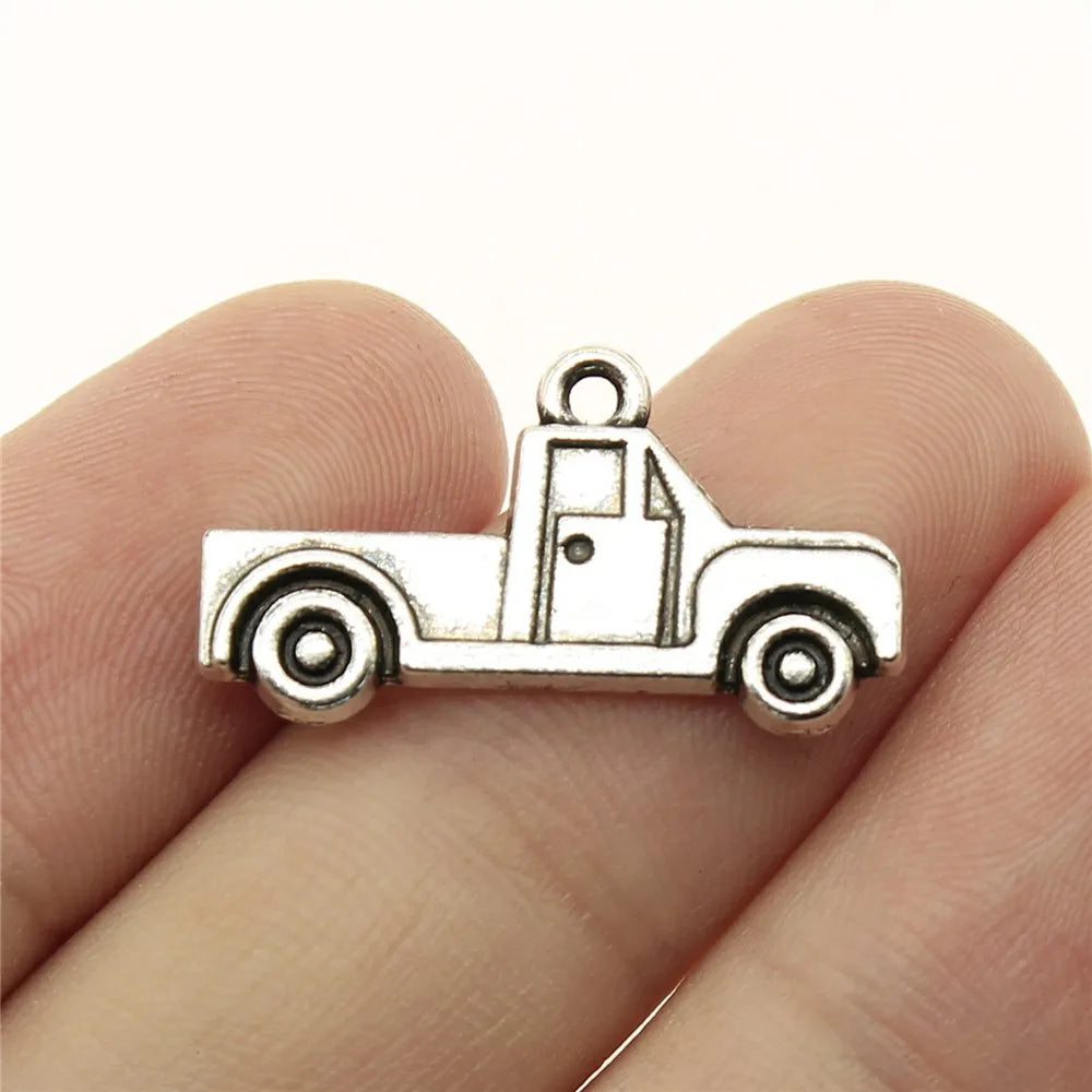 26x14mm 1.5g Antique Silver Zinc Alloy Pickup Truck Charm Pendant for DIY Vehicle Theme Jewelry Making