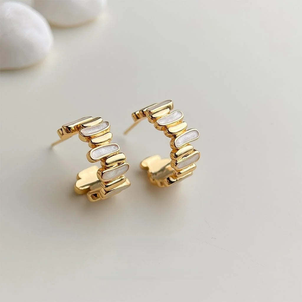 Light Luxury 14K Plated Copper Enamel Irregular Round Geometric Drop Earrings