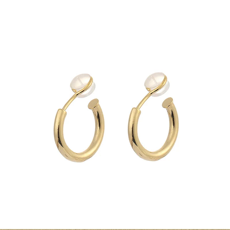 Elegant Gold Alloy Small Hoop With Round Crystal Stud & Clip On No Piercing Commuter Minimalist Earrings