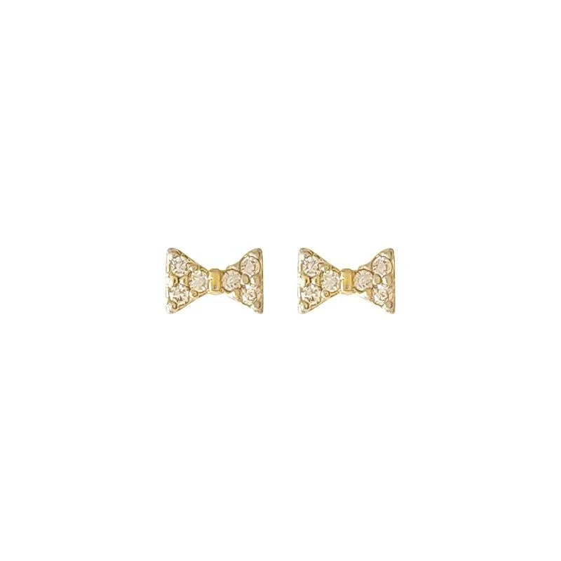 Mini Bow Stud Earrings 14K Plated Copper Micro Pave Zircon Style