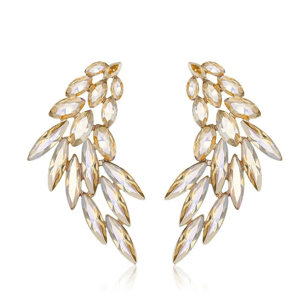 Luxury Crystal Wing Earrings Gold Alloy Glass Rhinestone Bridal Statement Earrings For Wedding Banquet Party