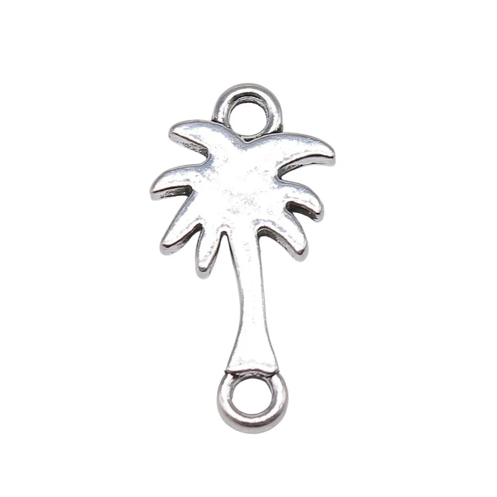 12x25mm 1.4g Antique Silver Zinc Alloy Coconut Tree Connector Charm for DIY Jewelry Making