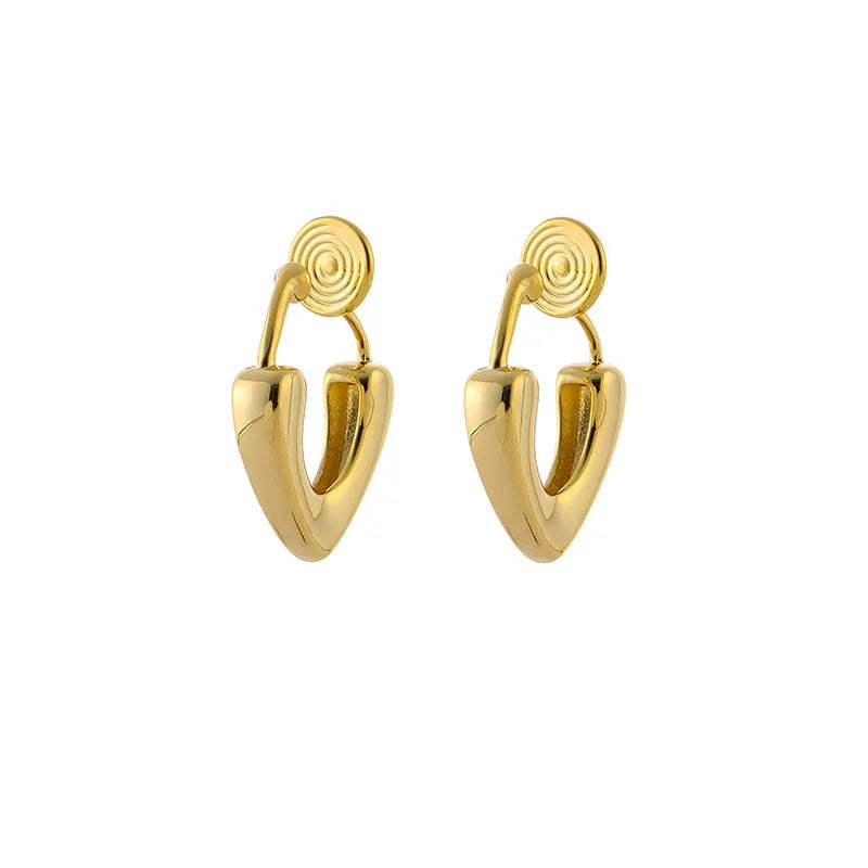 Elegant Smooth Gold Heart Hoop Alloy Stud & Clip On No Piercing Commuter Ear Cuff Earrings