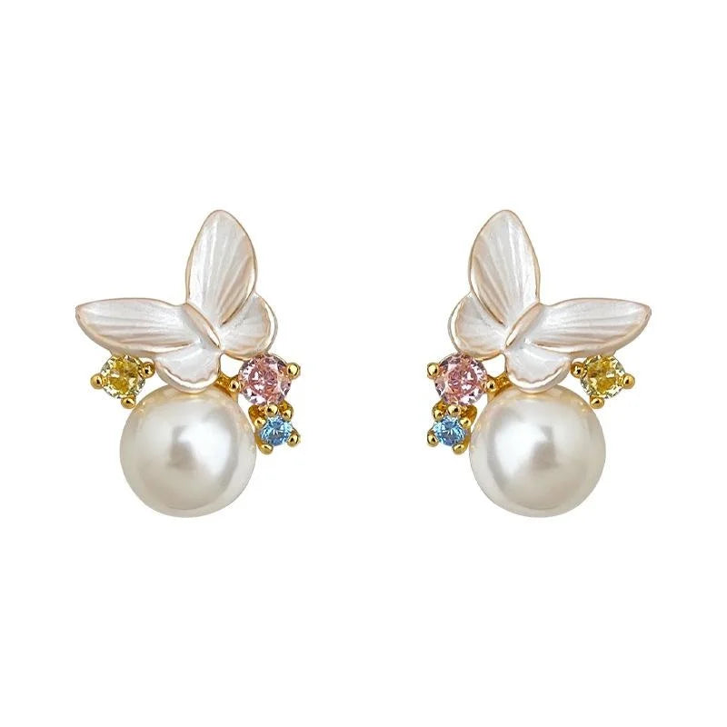 Sweet Butterfly Drop Earrings For Women Copper Glass Pearl Micro Pave Colorful Zircon Summer Jewelry