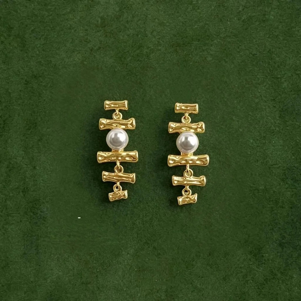 14K Gold Plated Copper Olive Branch Drop Earrings For Women New Chinese Designer Long Jewelry