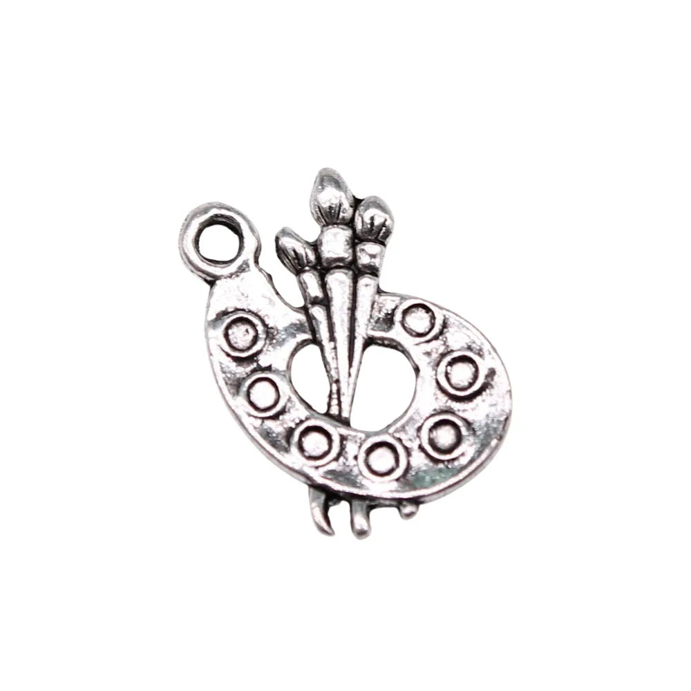 16x12mm 0.6g Antique Silver Zinc Alloy Paintbrush Palette Charm Pendant for DIY Bracelet Necklace Making