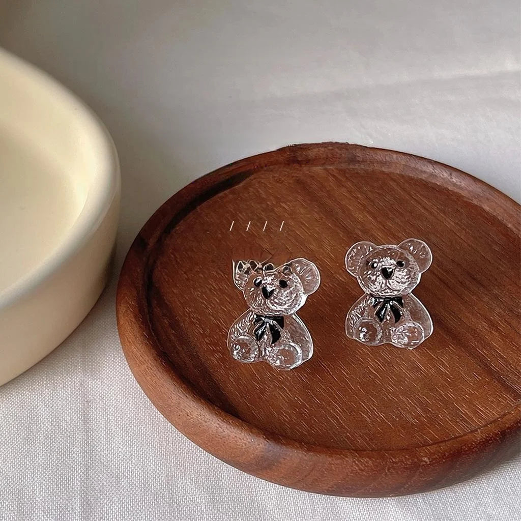 Cute Bear Alloy Stud Earrings Silver Plated Needle Lolita Style Girls Animal Ear Jewelry