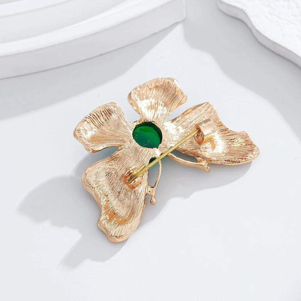 Elegant Hand Painted Enamel Butterfly Brooch With Rhinestones, Gold Alloy Lapel Pin Corsage Suit Accessory