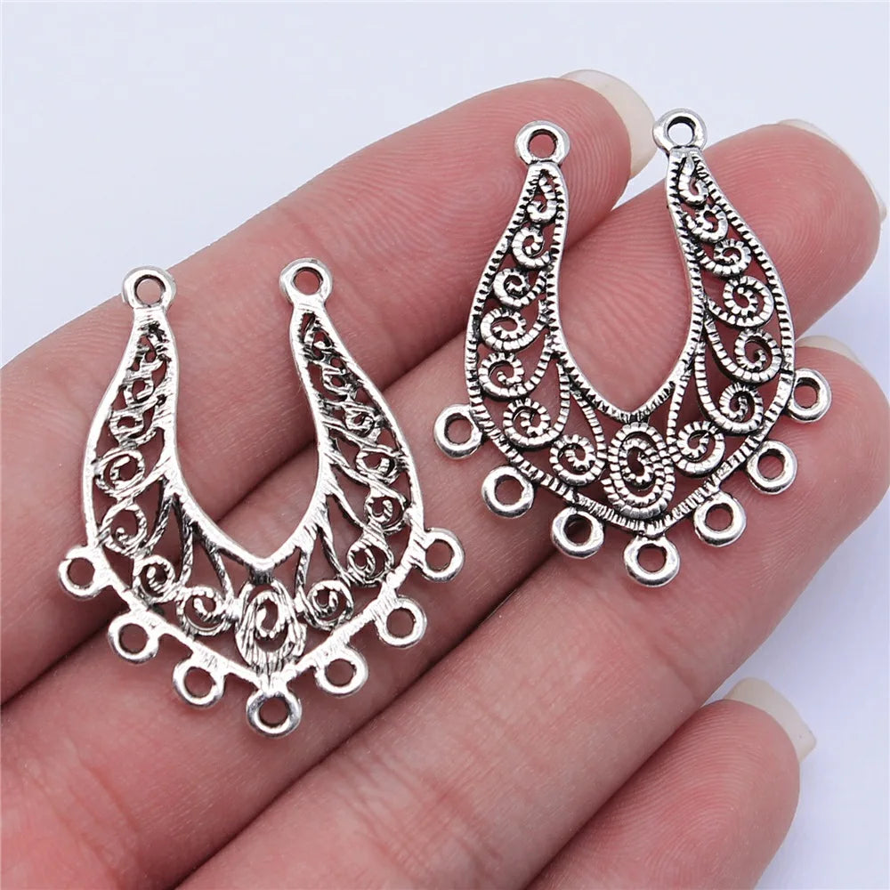 36x30mm 3.5g Antique Silver Zinc Alloy Vintage Hollow Earring Connector Charms for DIY Earrings