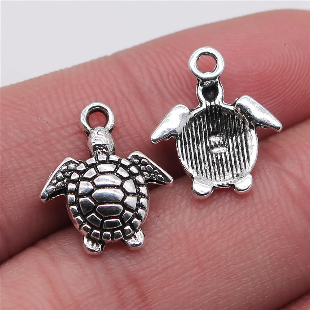14x16mm 0.8g Antique Silver Zinc Alloy Small Sea Turtle Charm Pendant for DIY Jewelry Making