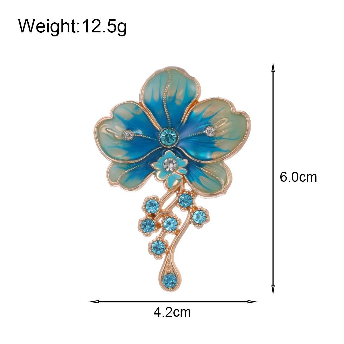 Elegant Blue Enamel Flower Brooch With Rhinestone Tassel, Alloy Floral Lapel Pin Corsage Gift