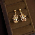 Niche Designer Vintage French Lantern Drop Earrings Copper Pearl Zircon Geometric Oval