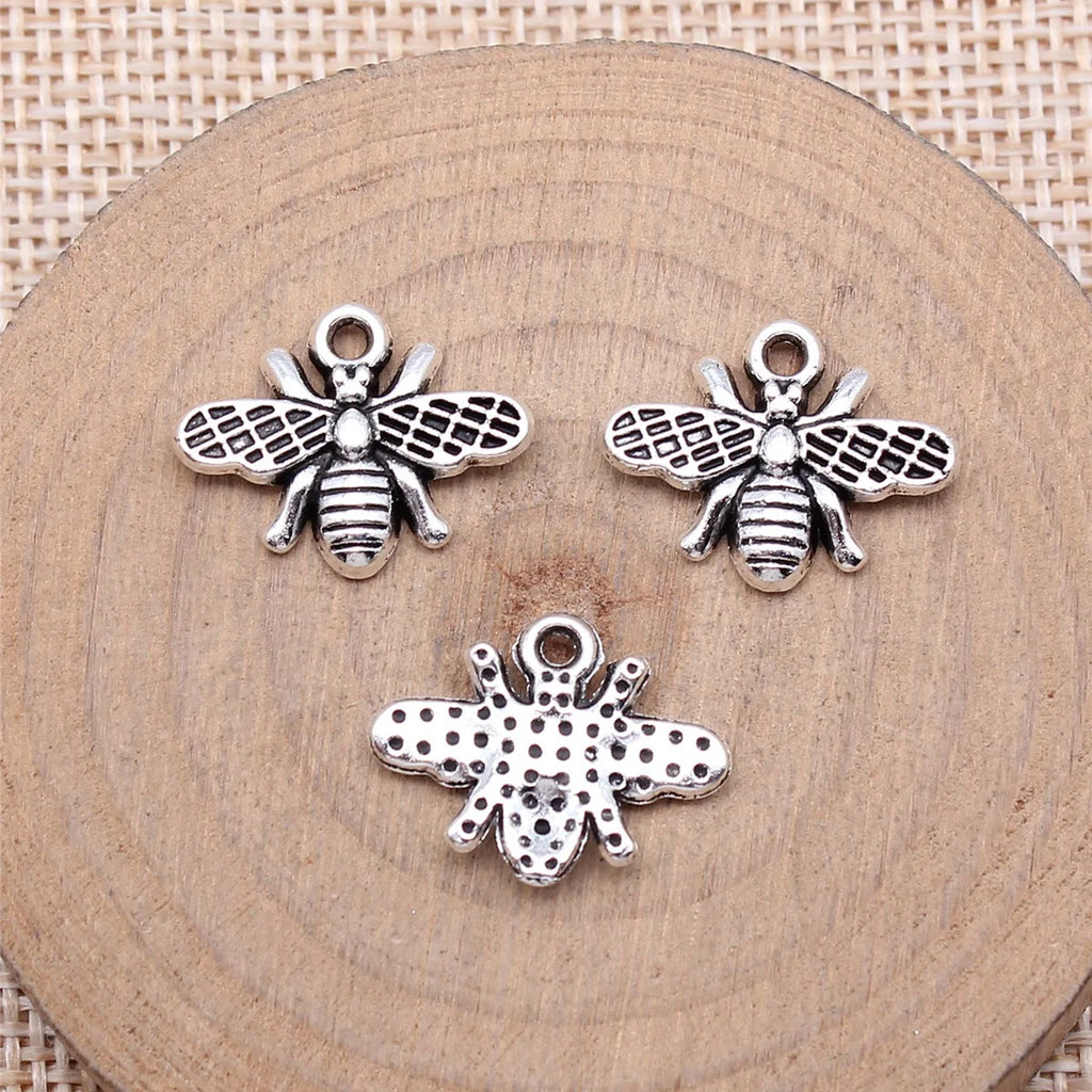 18x14mm 1.3g Antique Silver Zinc Alloy Bee Charm Pendant for DIY Necklace Bracelet Jewelry Making