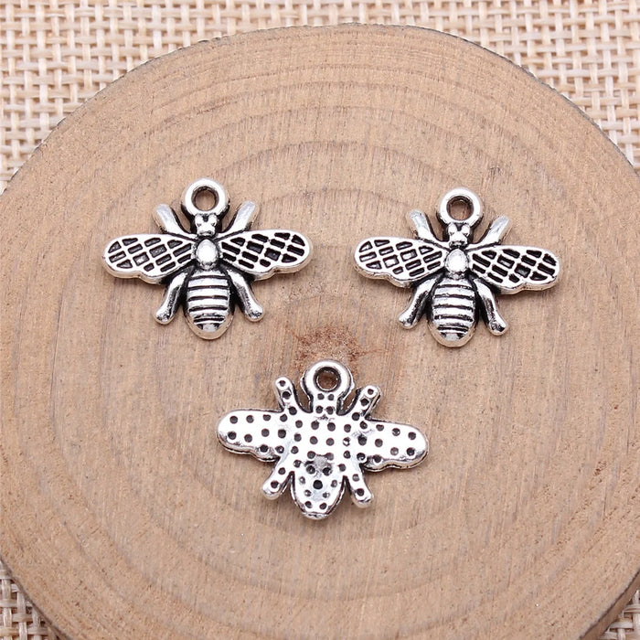 18x14mm 1.3g Antique Silver Zinc Alloy Bee Charm Pendant for DIY Necklace Bracelet Jewelry Making