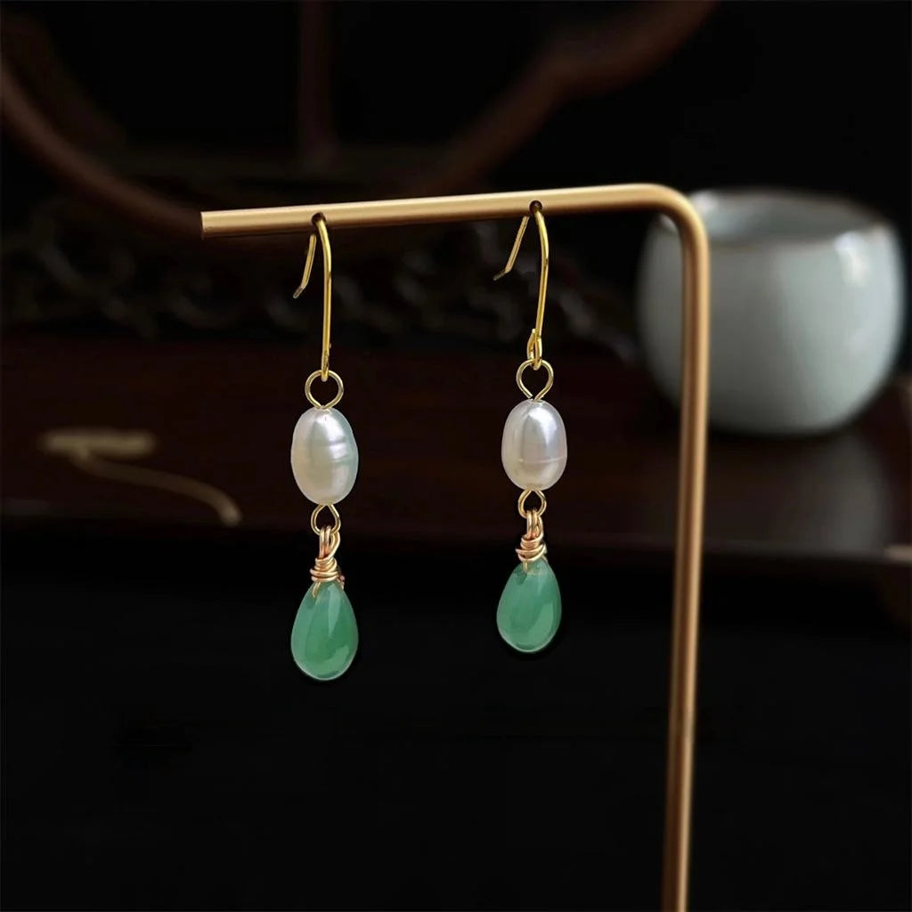 Natural Freshwater Pearl Handmade Teardrop Drop Earrings Vintage Court Style Oval Line Design