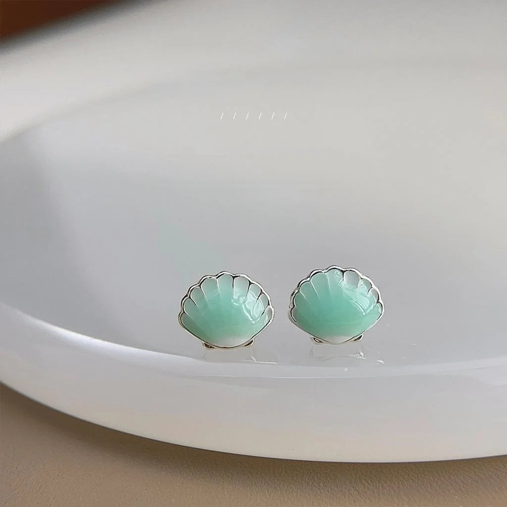 Ice Clear Shell Copper Stud Earrings Geometric Drip Enamel Fresh Daily Summer Jewelry