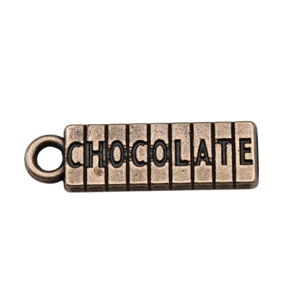 20x6mm 1.21g Zinc Alloy English Letter Chocolate Charm Pendant for DIY Necklace Bracelet Jewelry Making