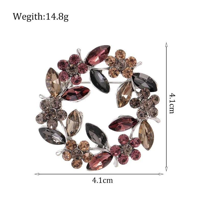 Elegant Rhinestone Crystal Flower Wreath Brooch, Alloy Floral Lapel Pin Corsage For Women's Suit Gift