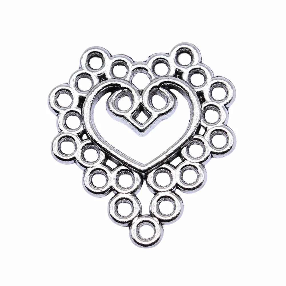 26x24mm 2.7g Vintage Zinc Alloy Hollow Heart Earring Connector Charms for DIY Earrings Making