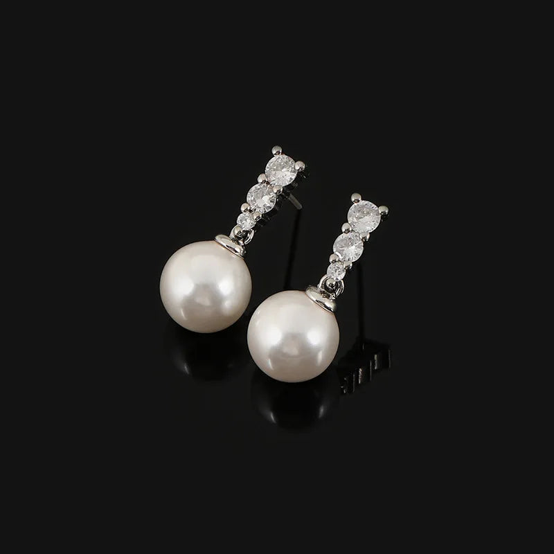Elegant Zircon Leaf Drop Pearl Stud & Clip On No Piercing Luxury Bridal Fashion Earrings