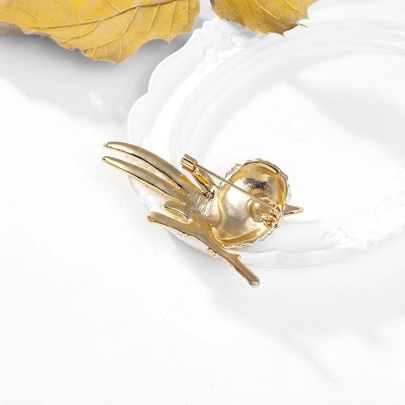 Cute Enamel Bird Brooch With Rhinestone Eye, Gold Alloy Lapel Pin Corsage For Cardigan Dress Gift