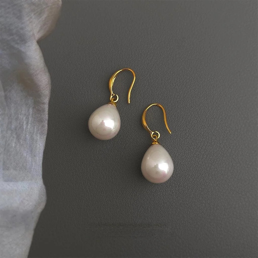 Copper Iridescent Pearl Geometric Teardrop Drop Earrings Sweet Fairy Style Jewelry