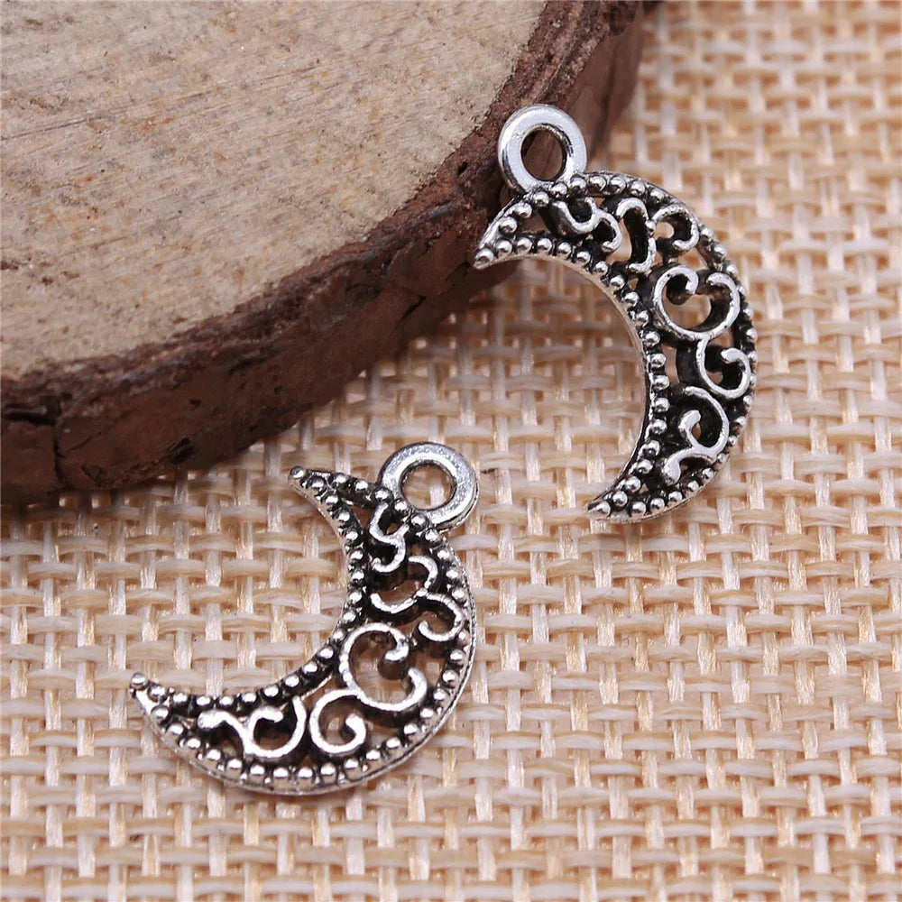17x11mm 0.6g Multicolor Zinc Alloy Carved Moon Charm Pendant for DIY Necklace Bracelet Jewelry Making