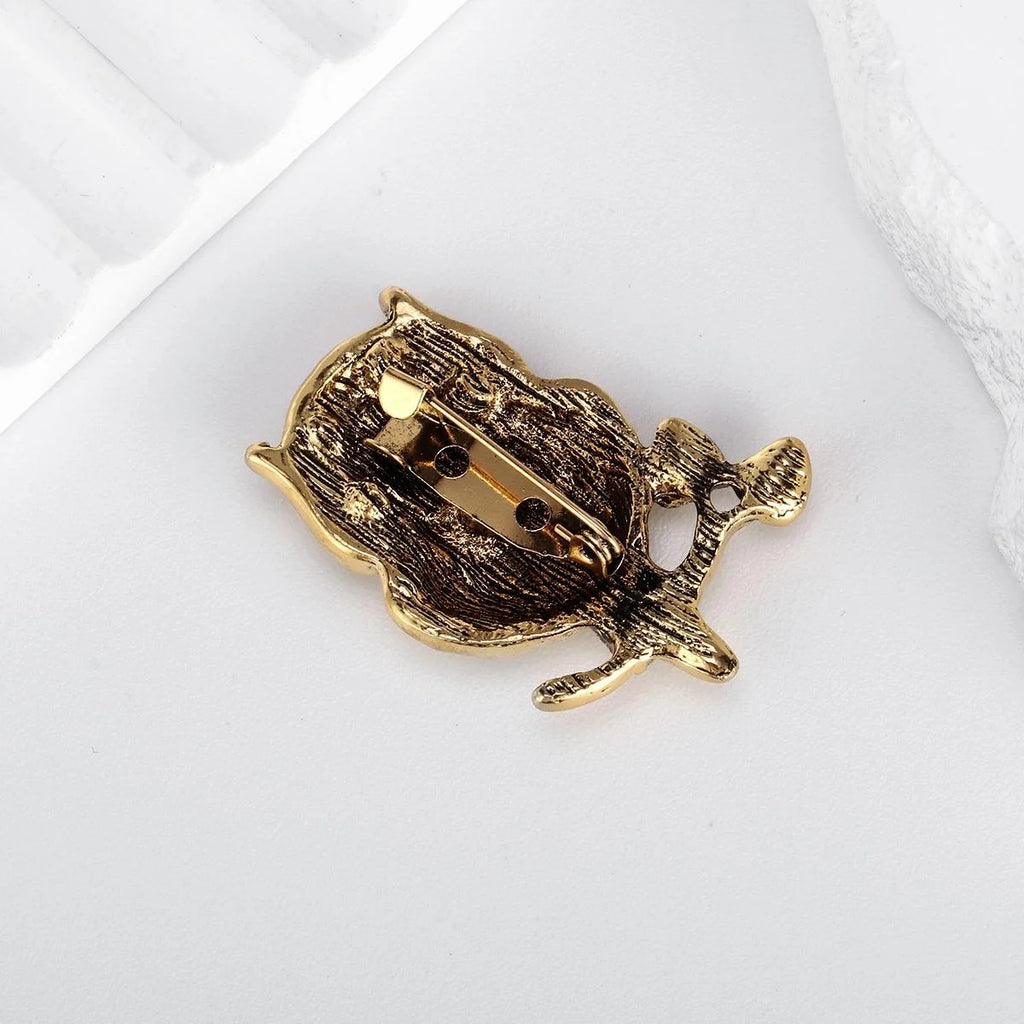 Vintage Gold Alloy Owl Brooch With Green Rhinestone Eyes, Elegant Animal Lapel Pin Suit Accessory Gift