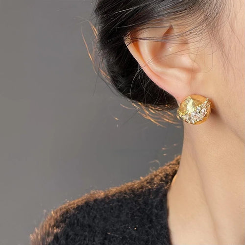 14K Plated Micro Pave Zircon Starry Sky Irregular Round Stud Earrings For Women