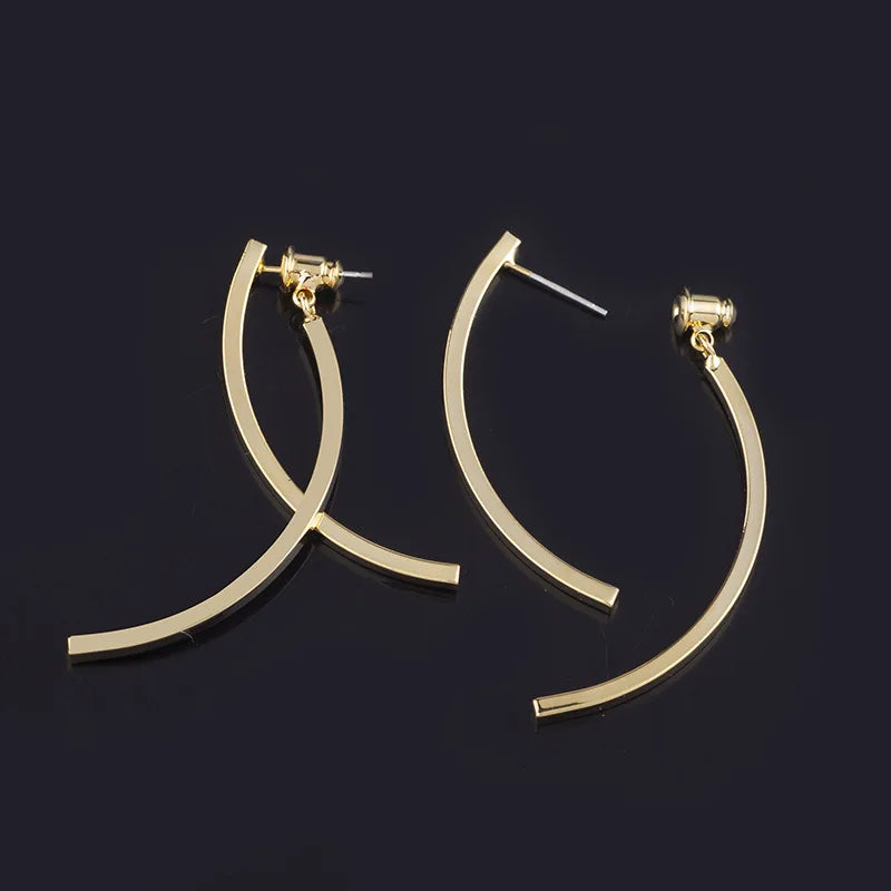 Elegant Smooth Alloy Crossed Arc Hoop Stud & Clip On No Piercing French Minimalist Drop Earrings