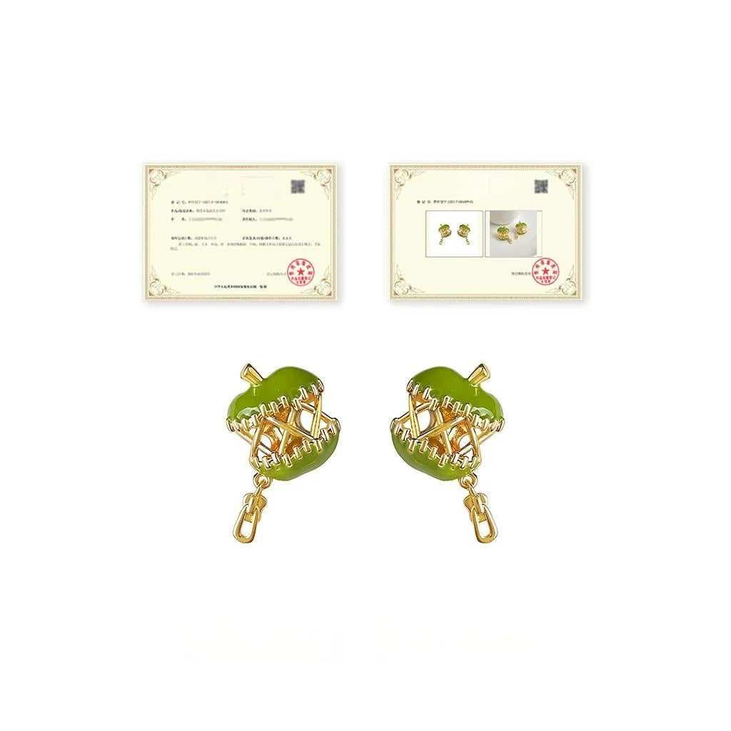 Original Green Apple Enamel Drop Earrings Eco-Friendly Copper Fresh Fruit Jewelry For Women