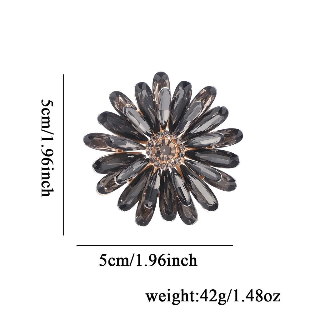Elegant Double Layer Sunflower Rhinestone Brooch, Smoky Crystal Flower Lapel Pin Corsage Suit Accessory