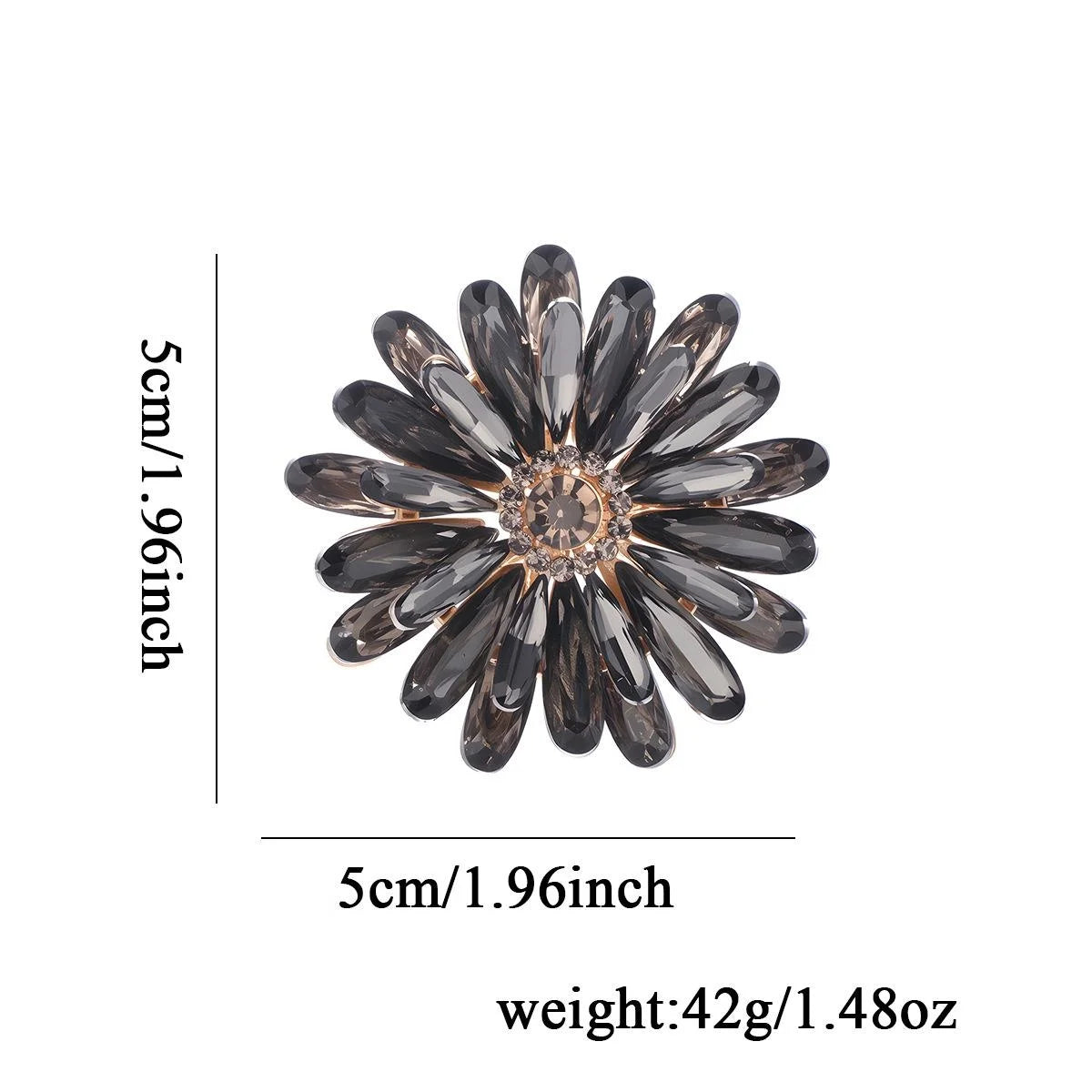 Elegant Double Layer Sunflower Rhinestone Brooch, Smoky Crystal Flower Lapel Pin Corsage Suit Accessory