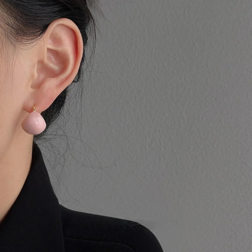 Pink Enamel Copper Oval Drop Earrings Handmade Light Luxury Sweet Minimalist Jewelry
