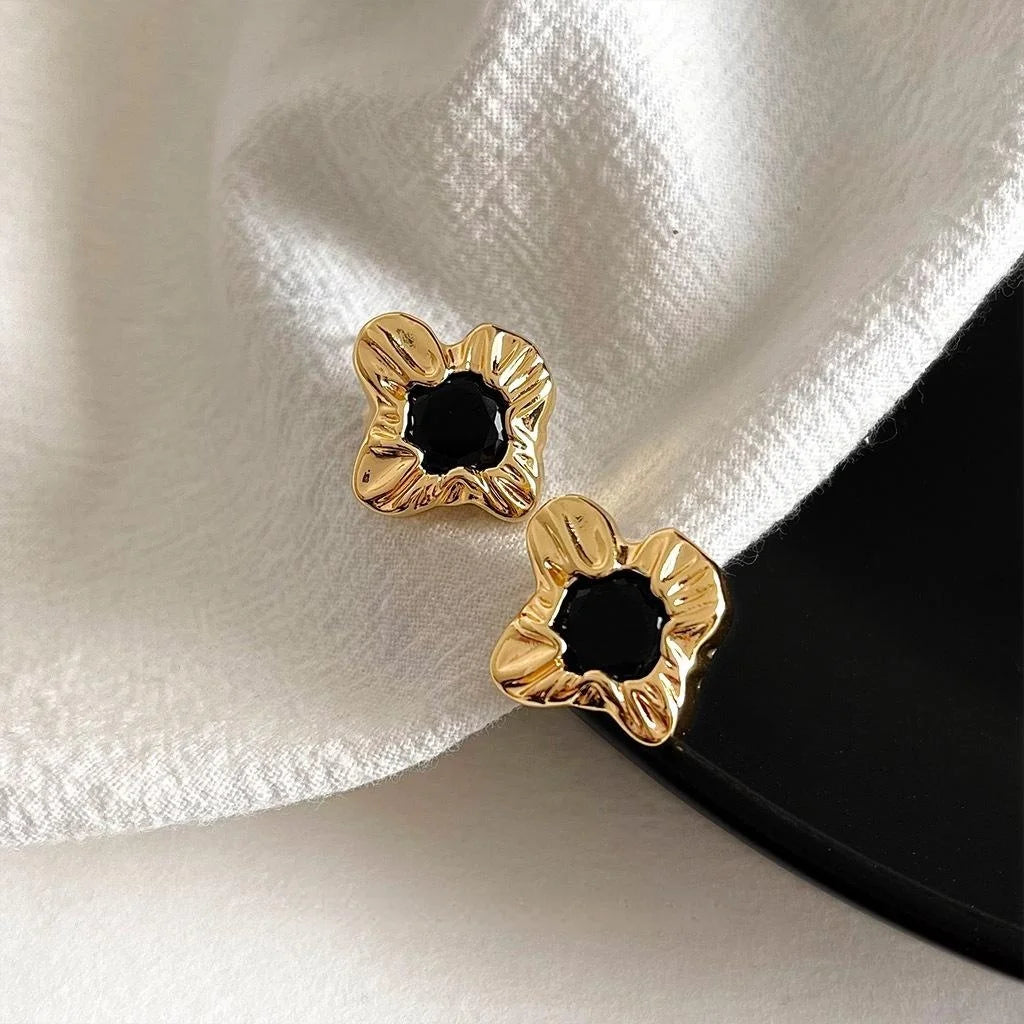 14K Gold Plated Copper Irregular Geometric Zircon Stud Earrings Minimalist Luxury Jewelry
