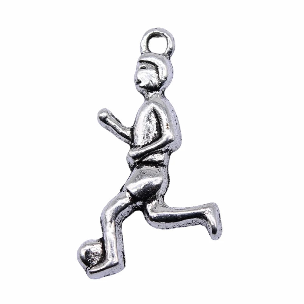 21x13mm 0.6g Antique Silver Zinc Alloy Soccer Player Charm Pendant for Sports Jewelry Making