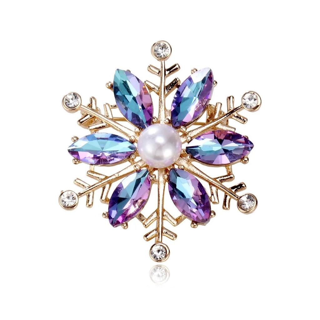 Elegant AB Crystal Snowflake Brooch With Faux Pearl, Gold Alloy Rhinestone Lapel Pin Suit Accessory Gift