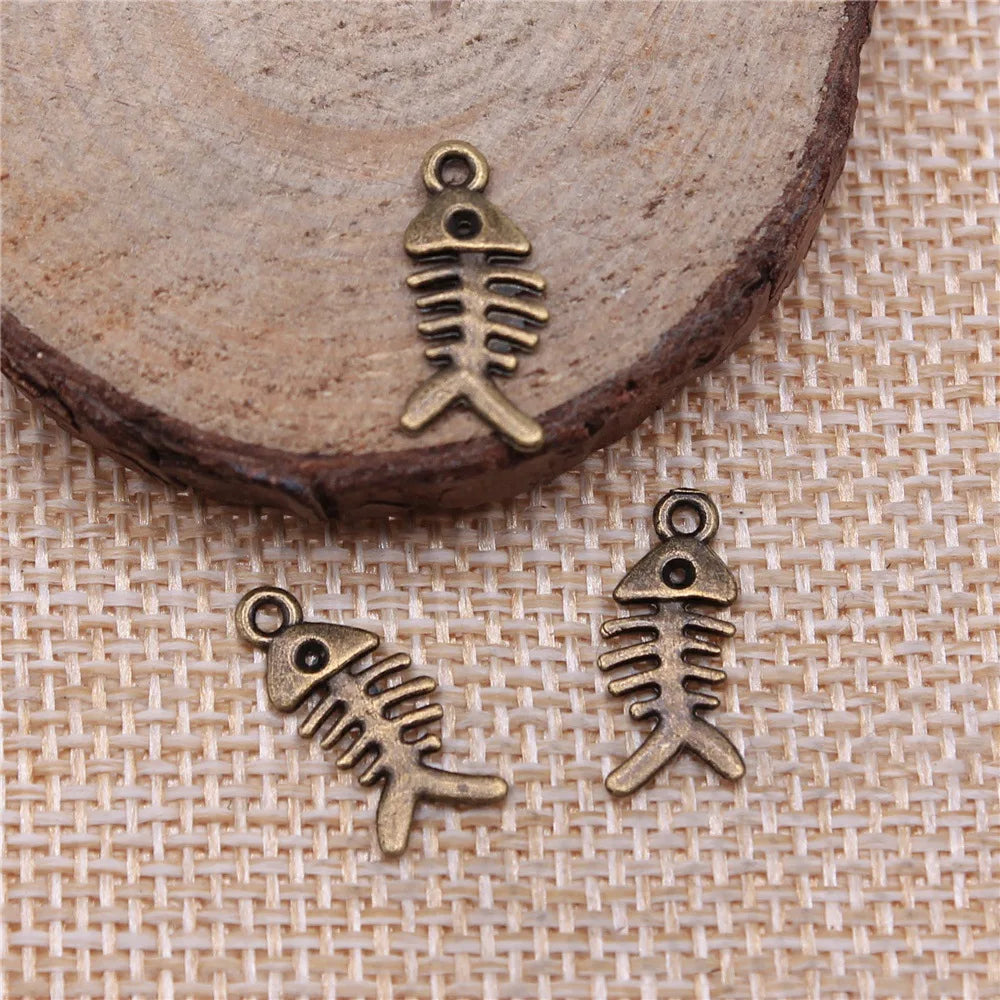 16mm 0.3g Multicolor Zinc Alloy Fish Bone Charm Pendant for DIY Bracelet Necklace Jewelry Making